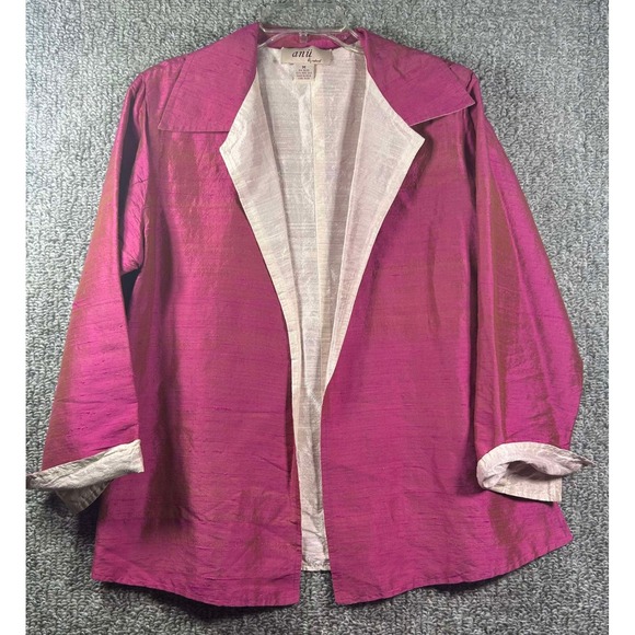Anu by Natural Jackets & Blazers - Anu by Natural - Silk Open Front Jacket Pink Metallic -‎ Womens Medium